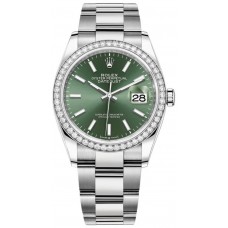 Rolex Datejust 36 White Gold &amp; Diamonds Mint Green Dial Women's Replica Watch M126284RBR-0044