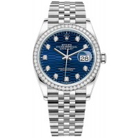 Rolex Datejust 36 White Gold &amp; Diamonds Blue Fluted-Motif Dial Women's Replica Watch M126284RBR-0049