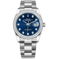 Rolex Datejust 36 White Gold &amp; Diamonds Blue Fluted-Motif Diamond Dial Women's Replica Watch M126284RBR-0050