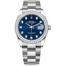 Rolex Datejust 36 White Gold &amp; Diamonds Blue Fluted-Motif Diamond Dial Women's Replica Watch M126284RBR-0050