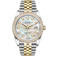 Rolex Datejust 41 Steel &amp; Yellow Gold Mother of Pearl Diamond Dial Custom Diamond Bezel  Unisex Replica Watch M126303-0018-CD