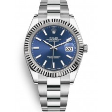 Rolex Datejust 41 Steel &amp; White Gold Blue Stick Dial Men's Replica Watch M126334-0001