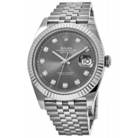 Rolex Datejust 41 Steel &amp; White Gold Rhodium Diamond Dial Fluted Bezel  Men's Replica Watch M126334-0006