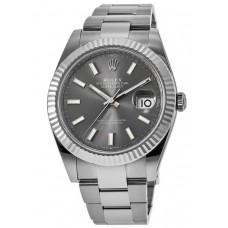 Rolex Datejust 41 Steel &amp; White Gold Fluted Bezel Slate Dial Oyster Men's Replica Watch M126334-0013