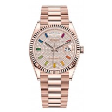 Rolex Day-Date Rose Gold Diamond Paved Gemstone Dial Women's Replica Watch M128235-0039