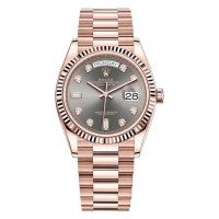 Rolex Day-Date Rose Gold Slate Diamond Dial President Bracelet  Women's Replica Watch M128235-0050
