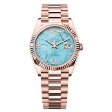 Rolex Day-Date Rose Gold Turquoise Diamond-Set Roman Dial Women's Replica Watch M128235-0064