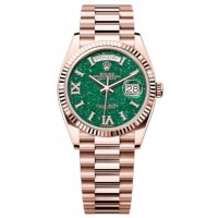 Rolex Day-Date Rose Gold Green Aventurine Diamond-Set Roman Dial Women's Replica Watch M128235-0068