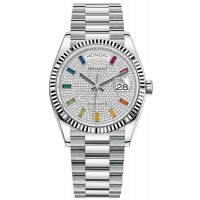 Rolex Day-Date Platinum Diamond-Paved Gemstone Dial Women's Replica Watch M128236-0003