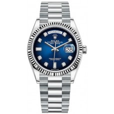 Rolex Day-Date Platinum Blue Ombre Diamond Dial Women's Replica Watch M128236-0005