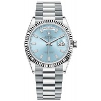 Rolex Day-Date Platinum Ice-Blue Diamond Dial Women's Replica Watch M128236-0009