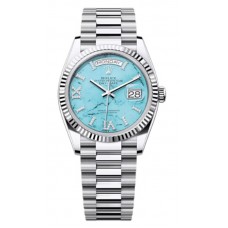 Rolex Day-Date Platinum Turquoise Diamond-Set Roman Dial Women's Replica Watch M128236-0011