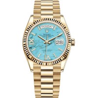 Rolex Day-Date Yellow Gold Turquoise Pave Roman Dial Women's Replica Watch M128238-0071