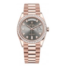 Rolex Day-Date Rose Gold Slate Diamond Dial Diamond Bezel Women's Replica Watch M128345RBR-0052