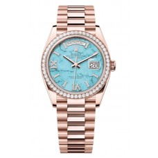 Rolex Day-Date Rose Gold Turquoise Diamond-Set Roman Dial Diamond Bezel Women's Replica Watch M128345RBR-0064