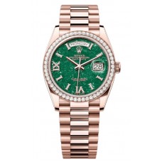 Rolex Day-Date Rose Gold Green Aventurine Diamond-Set Roman Dial Diamond Bezel Women's Replica Watch M128345RBR-0068