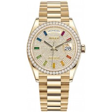 Rolex Day-Date Yellow Gold Diamond-Paved Dial Diamond Bezel Women's Replica Watch M128348RBR-0030