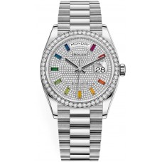 Rolex Day-Date White Gold Diamond-Paved Dial Diamond Bezel Women's Replica Watch M128349RBR-0006