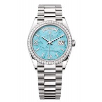Rolex Day-Date White Gold Turquoise Diamond-Set Dial Diamond Bezel Women's Replica Watch M128349RBR-0031