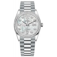 Rolex Day-Date Platinum Mother-of-Pearl Diamond Dial Diamond Bezel Women's Replica Watch M128396TBR-0005