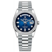 Rolex Day-Date Platinum Blue Ombre Diamond Dial Diamond Bezel Women's Replica Watch M128396TBR-0008