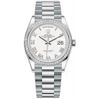 Rolex Day-Date Platinum White Dial Diamond Bezel Women's Replica Watch M128396TBR-0010