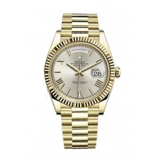 Rolex Day-Date 40 18K Yellow Gold Silver Roman Dial Men's Replica Watch M228238-0002