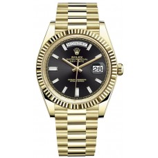 Rolex Day-Date 40 18K Yellow Gold Black Diamond Dial Men's Replica Watch M228238-0004