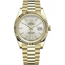 Rolex Day-Date 40 18K Yellow Gold Silver Diagonal Dial Men's Replica Watch M228238-0008