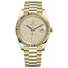 Rolex Day-Date 40 18K Yellow Gold Pave Diamond Dial Men's Replica Watch M228238-0054