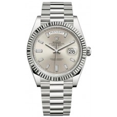 Rolex Day-Date 40 18k White Gold Silver Diamond Dial Men's Replica Watch M228239-0003