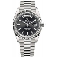 Rolex Day-Date 40 18K White Gold Black Diamond Dial Men's Replica Watch M228239-0005