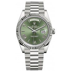 Rolex Day-Date 40 18K White Gold Olive Green Dial Men's Replica Watch M228239-0033