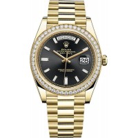 Rolex Day-Date 40 18K Yellow Gold Black Diamond Dial Diamond Bezel Men's Replica Watch M228348RBR-0001