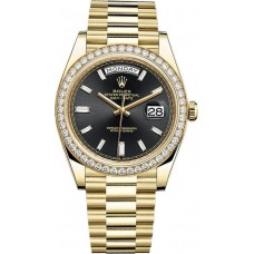 Rolex Day-Date 40 18K Yellow Gold Black Diamond Dial Diamond Bezel Men's Replica Watch M228348RBR-0001