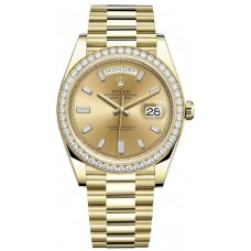 Rolex Day-Date 40 18K Yellow Gold Champagne Diamond Dial Diamond Bezel Men's Replica Watch M228348RBR-0002