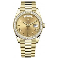 Rolex Day-Date 40 18K Yellow Gold Champagne Dial Diamond Bezel Men's Replica Watch M228348RBR-0003