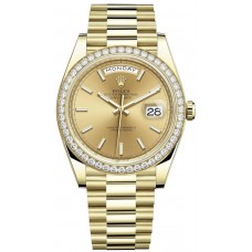 Rolex Day-Date 40 18K Yellow Gold Champagne Dial Diamond Bezel Men's Replica Watch M228348RBR-0008