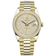 Rolex Day-Date 40 18K Yellow Gold Diamond Paved Dial Diamond Bezel Men's Replica Watch M228348RBR-0037
