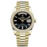 Rolex Day-Date 40 18K Yellow Gold Onyx Diamond Dial Diamond Bezel Men's Replica Watch M228348RBR-0039