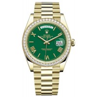 Rolex Day-Date 40 18K Yellow Gold Green Dial Diamond Bezel Men's Replica Watch M228348RBR-0040