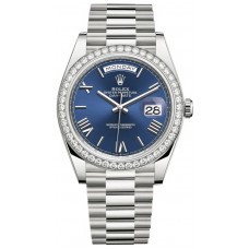 Rolex Day-Date 40 18K White Gold Blue Dial Diamond Bezel Men's Replica Watch M228349RBR-0005