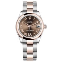 Rolex Datejust 31 Steel and 18kt Everose Gold Chocolate Pave Roman Dial Women's Replica Watch M278241-0003