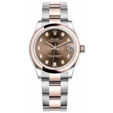 Rolex Datejust 31 Steel and 18kt Everose Gold Chocolate Diamond Dial Women's Replica Watch M278241-0027