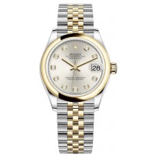 Rolex Datejust 31 Stainless Steel and Yellow Gold Silver Diamond Dial Women's Replica Watch M278243-0020