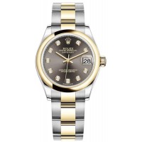 Rolex Datejust 31 Stainless Steel and Yellow Gold Dark Grey Diamond Dial Women's Replica Watch M278243-0021