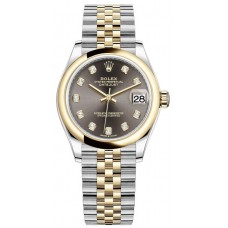 Rolex Datejust 31 Stainless Steel and Yellow Gold Dark Grey Diamond Dial Women's Replica Watch M278243-0022