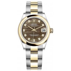 Rolex Datejust 31 Stainless Steel and Yellow Gold Black Mother-of-Pearl Diamond Dial Women's Replica Watch M278243-0023