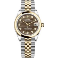 Rolex Datejust 31 Stainless Steel and Yellow Gold Black Mother-of-Pearl Diamond Dial Women's Replica Watch M278243-0024