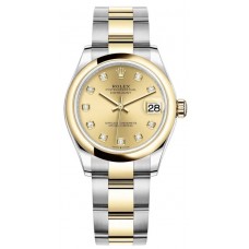 Rolex Datejust 31 Stainless Steel and Yellow Gold Champagne Diamond Dial Women's Replica Watch M278243-0025